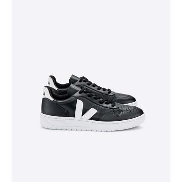 Veja V-10 LEATHER Women's Sneakers Black/White | NZ 645KOR